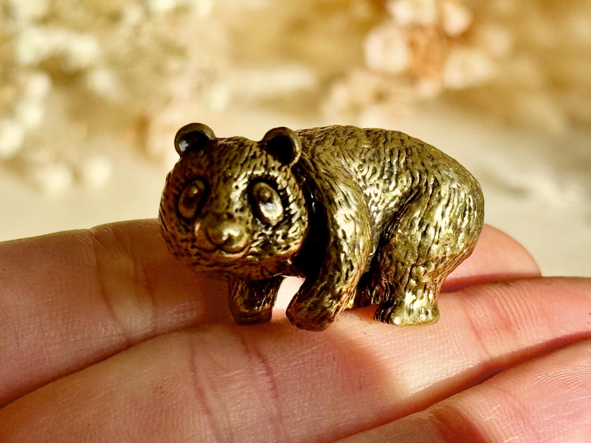 Endearing Baby Panda With a Bamboo Basket figurine, Solid brass adorable panda miniature, Panda with Bamboo sculpture, panda paperweight
