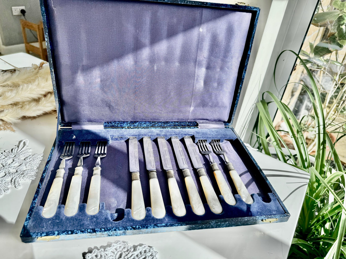 Antique English Silver-Plated & Mother-of-Pearl Cutlery Set by Daniel and Arter – Late 19th Century (11 Pieces)
