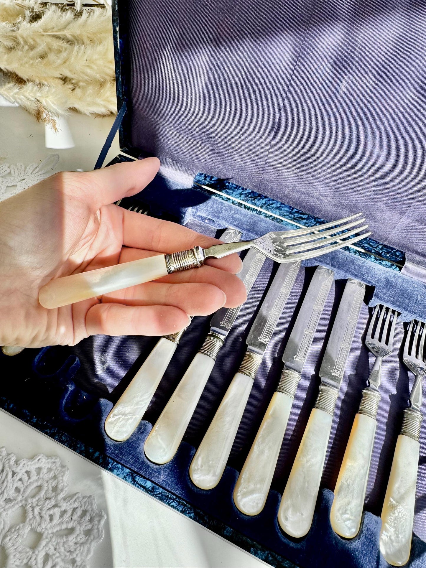 Antique English Silver-Plated & Mother-of-Pearl Cutlery Set by Daniel and Arter – Late 19th Century (11 Pieces)