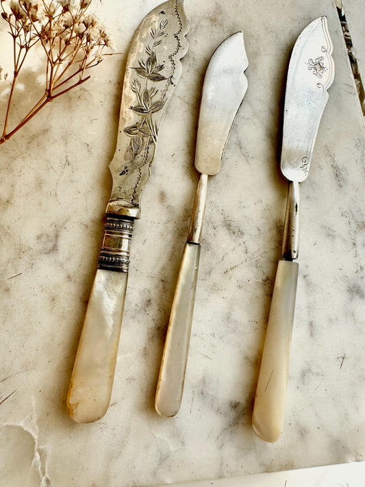 Antique English Silver Plated and Mother of Pearl Handled Knives