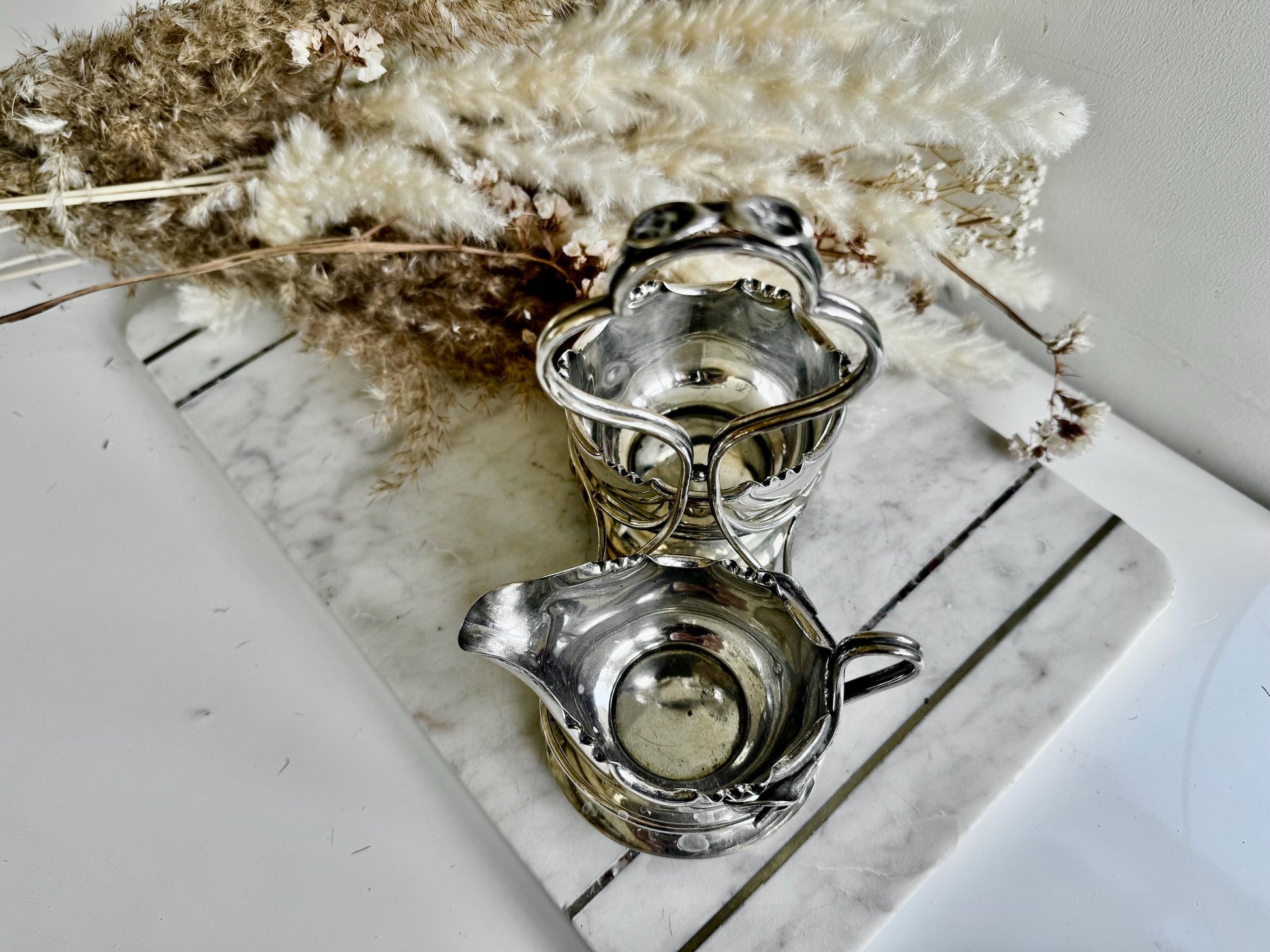 Exquisite Antique R&W Sorley Silver Plated Double Sauce Server with Stand – Glasgow, UK, c. 1900