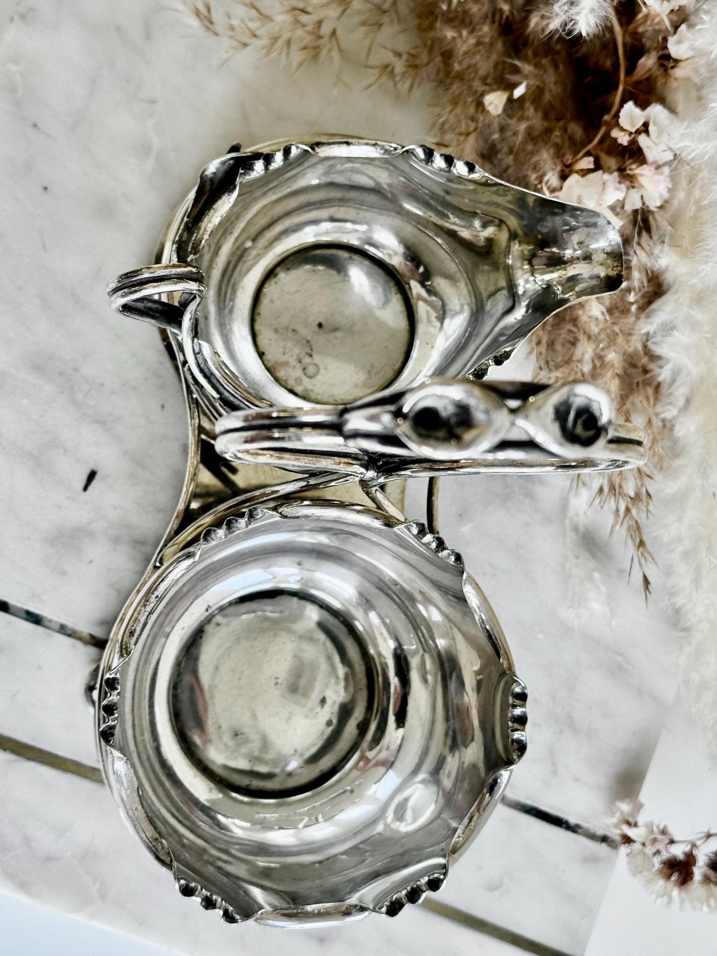 Exquisite Antique R&W Sorley Silver Plated Double Sauce Server with Stand – Glasgow, UK, c. 1900