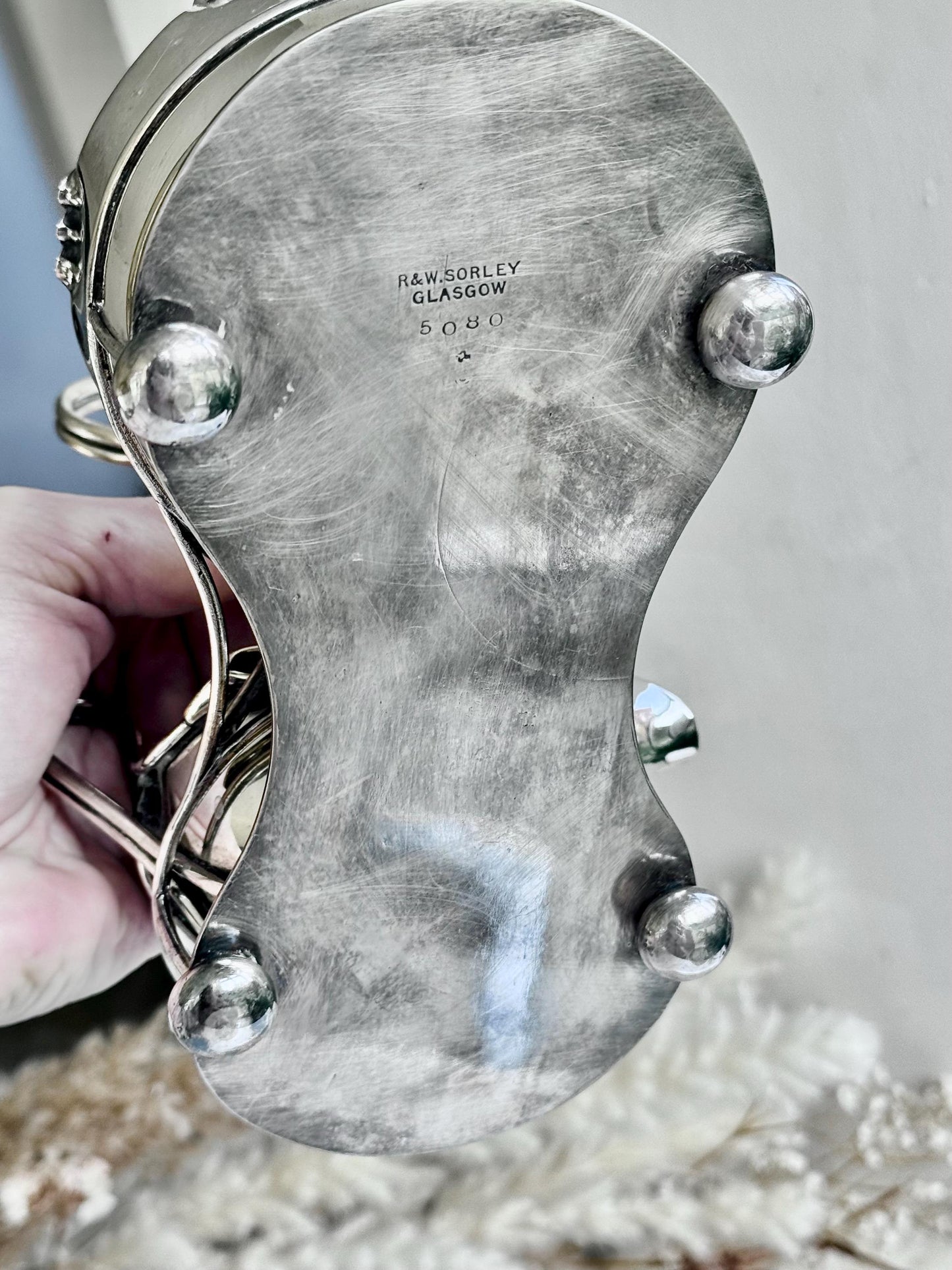Exquisite Antique R&W Sorley Silver Plated Double Sauce Server with Stand – Glasgow, UK, c. 1900