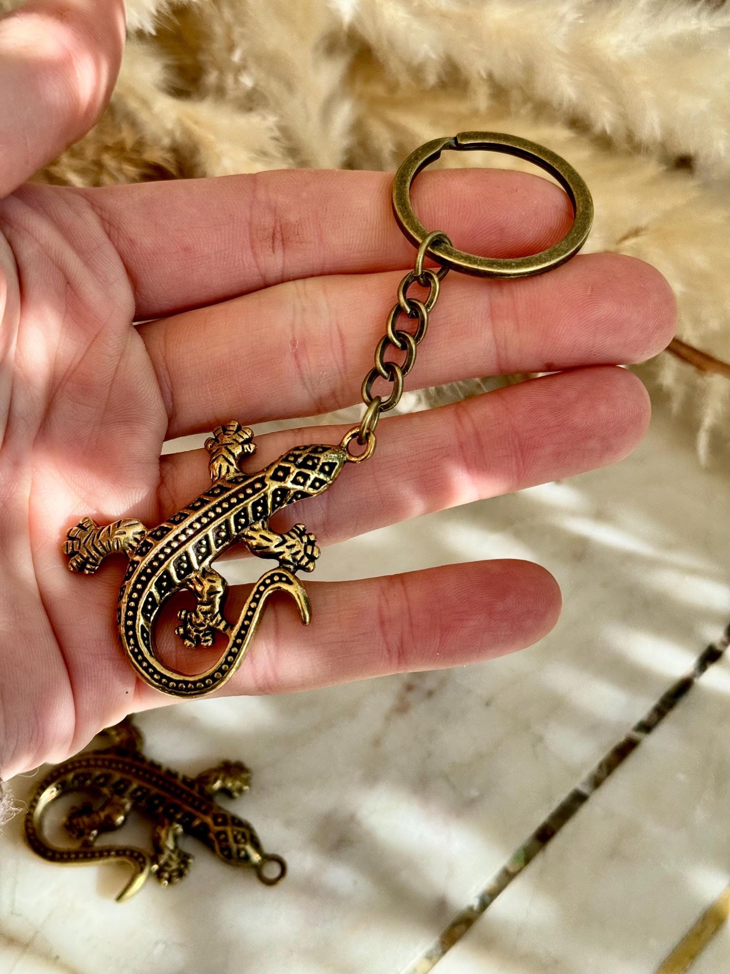 Solid Brass fine Lizard keychain, lizard lover gifts, reptile lover gifts, gecko keychain