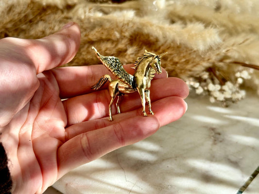 Beautiful unicorn miniature, solid brass Pegasus figurine, fairytale inspired unicorn, magical little present