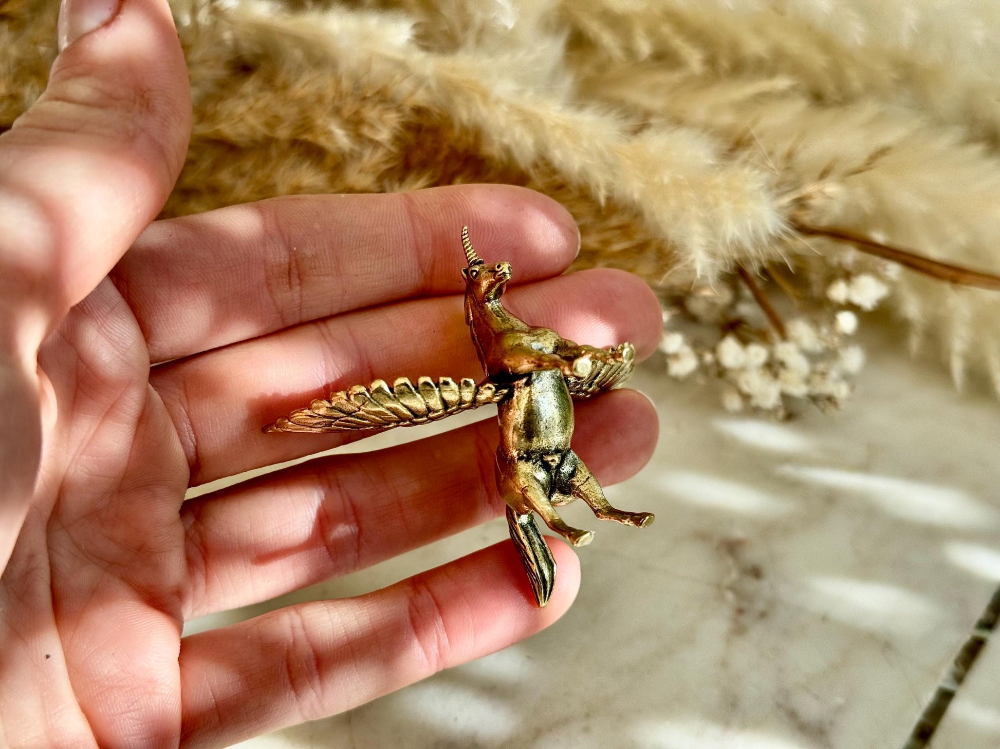 Beautiful unicorn miniature, solid brass Pegasus figurine, fairytale inspired unicorn, magical little present