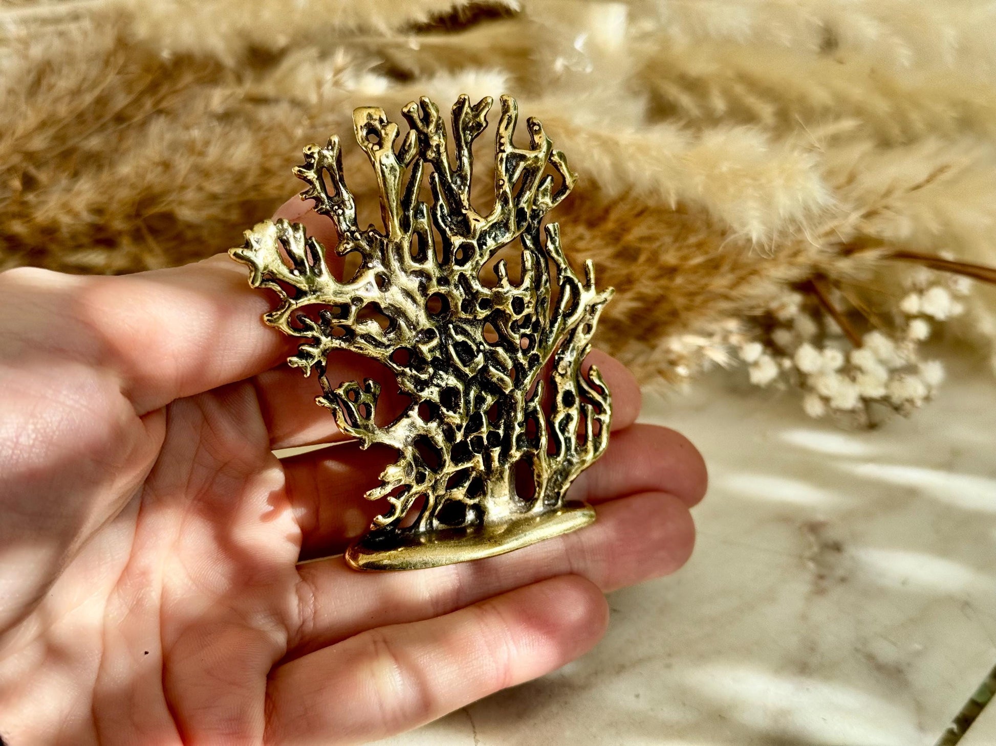 Solid Brass Abstract Sea Coral Sculpture Paperweight — Modern Organic Coastal Decor Accent