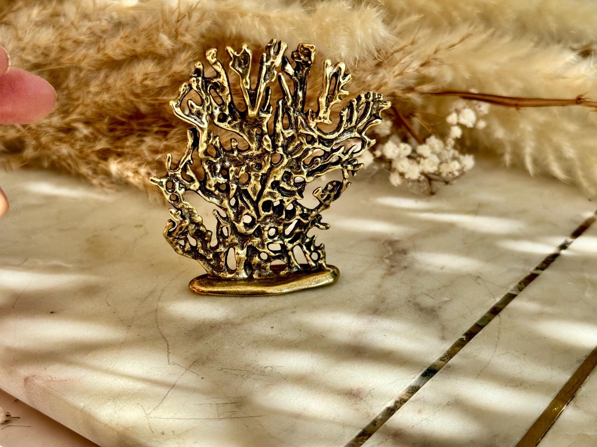 Solid Brass Abstract Sea Coral Sculpture Paperweight — Modern Organic Coastal Decor Accent