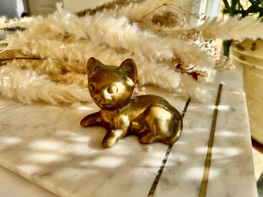 Solid Brass Kitten Figurine – Playful Vintage- Cat Sculpture, Small Brass Cat Paperweight