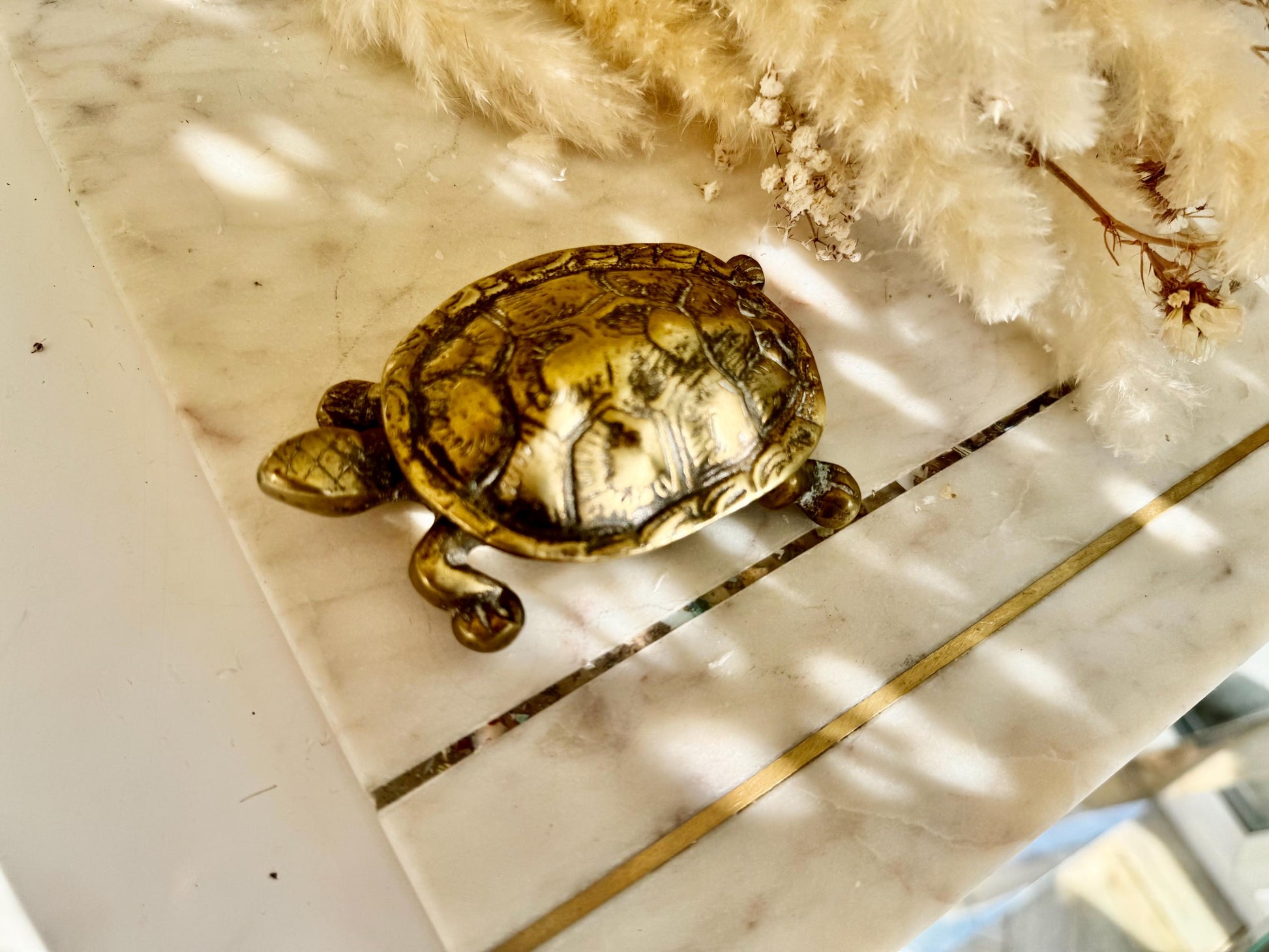 Brass Turtle Trinket Box – Vintage Style Lidded Figurine with Hinged Shell