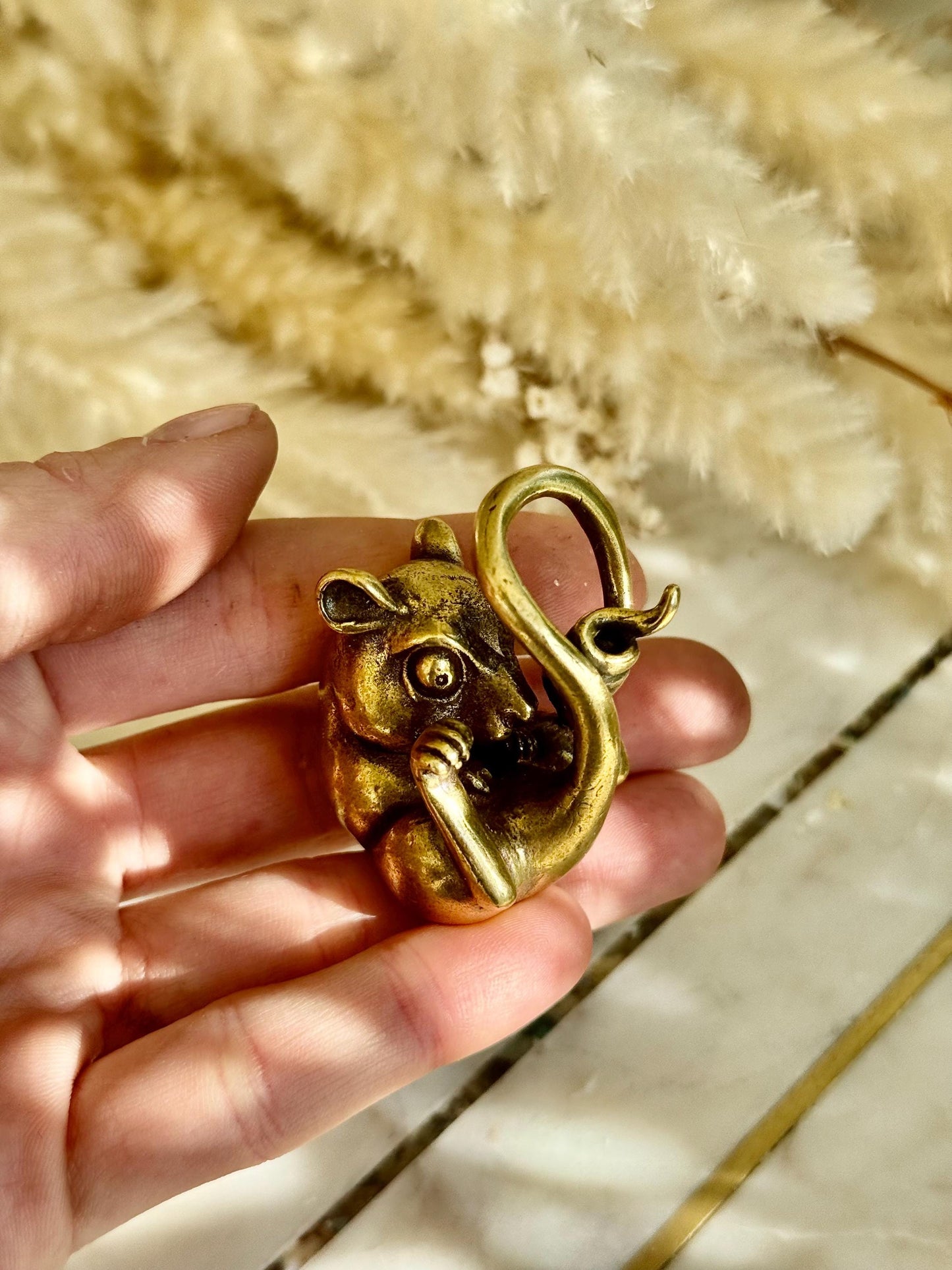 Cute brass jerboa figurine, little lemur solid brass statuette, gerbil ornament, little mouse decoration