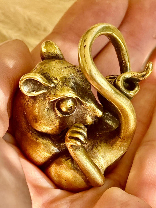 Cute brass jerboa figurine, little lemur solid brass statuette, gerbil ornament, little mouse decoration