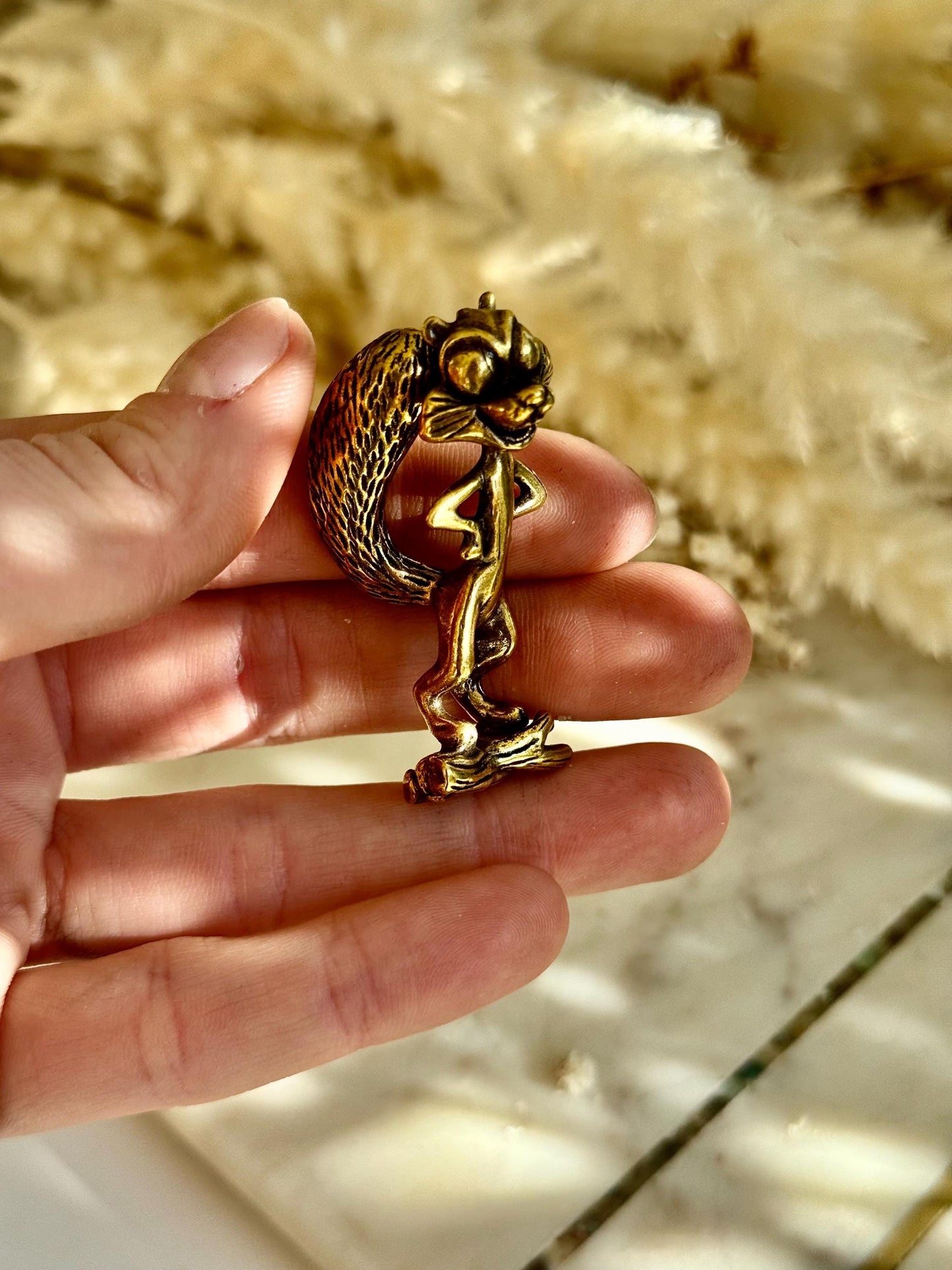 Funny little squirrel metal figurine, Funny squirrel solid brass ornament, cute chipmunk desktop decor
