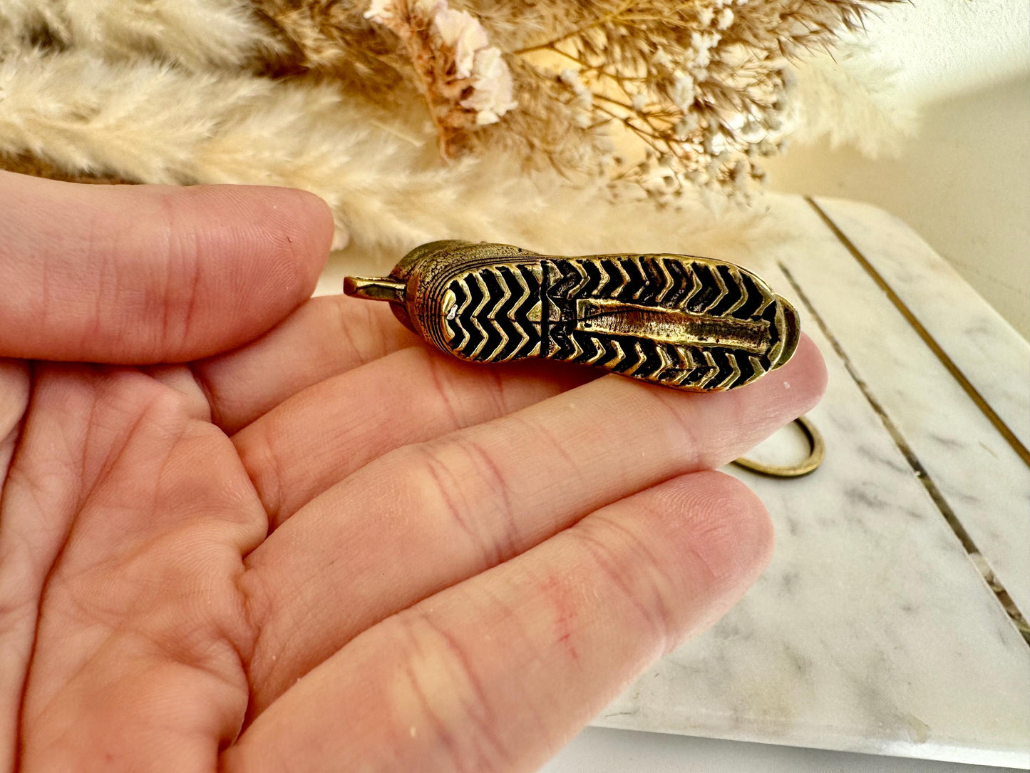 Brass Shoe Keychain with Monster Teeth – Funny Combat Boot Pendant, Heavyweight Key Ring for Men
