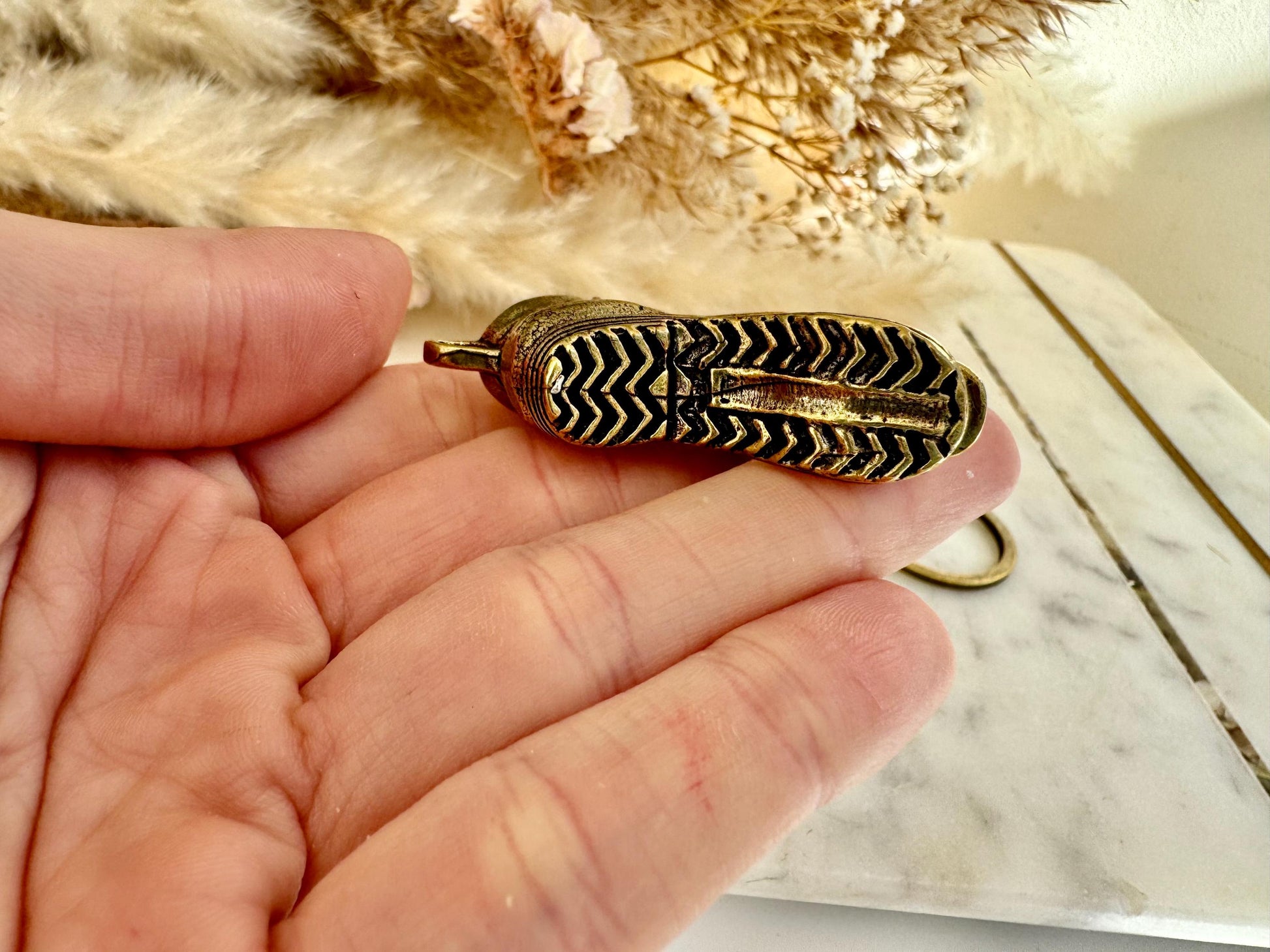 Brass Shoe Keychain with Monster Teeth – Funny Combat Boot Pendant, Heavyweight Key Ring for Men