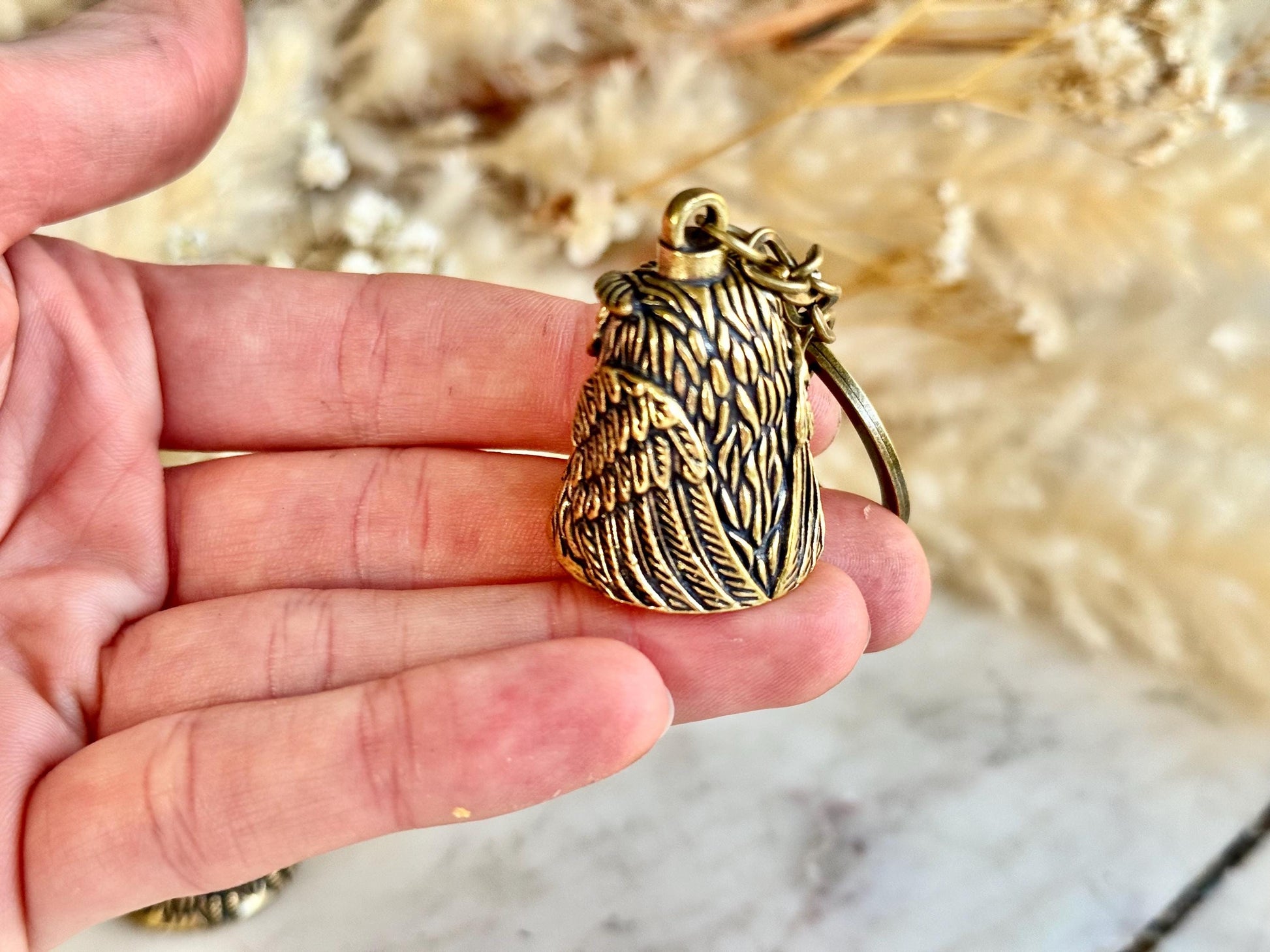Brass Owl Keychain Bell with Red Eyes – Solid Metal Good Luck Charm