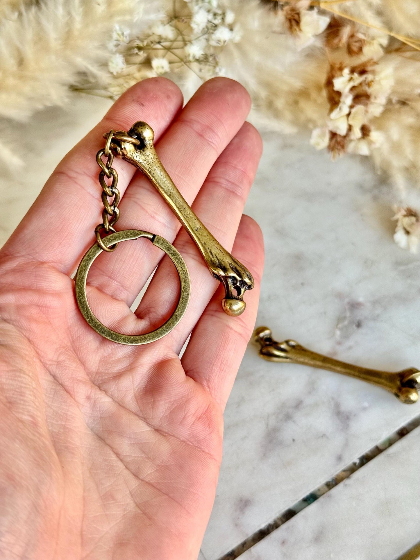 Brass Keychain – Anatomical Bone with Claw Detail – Unusual Gift for Doctor or Anatomist – Halloween Gothic Key Ring