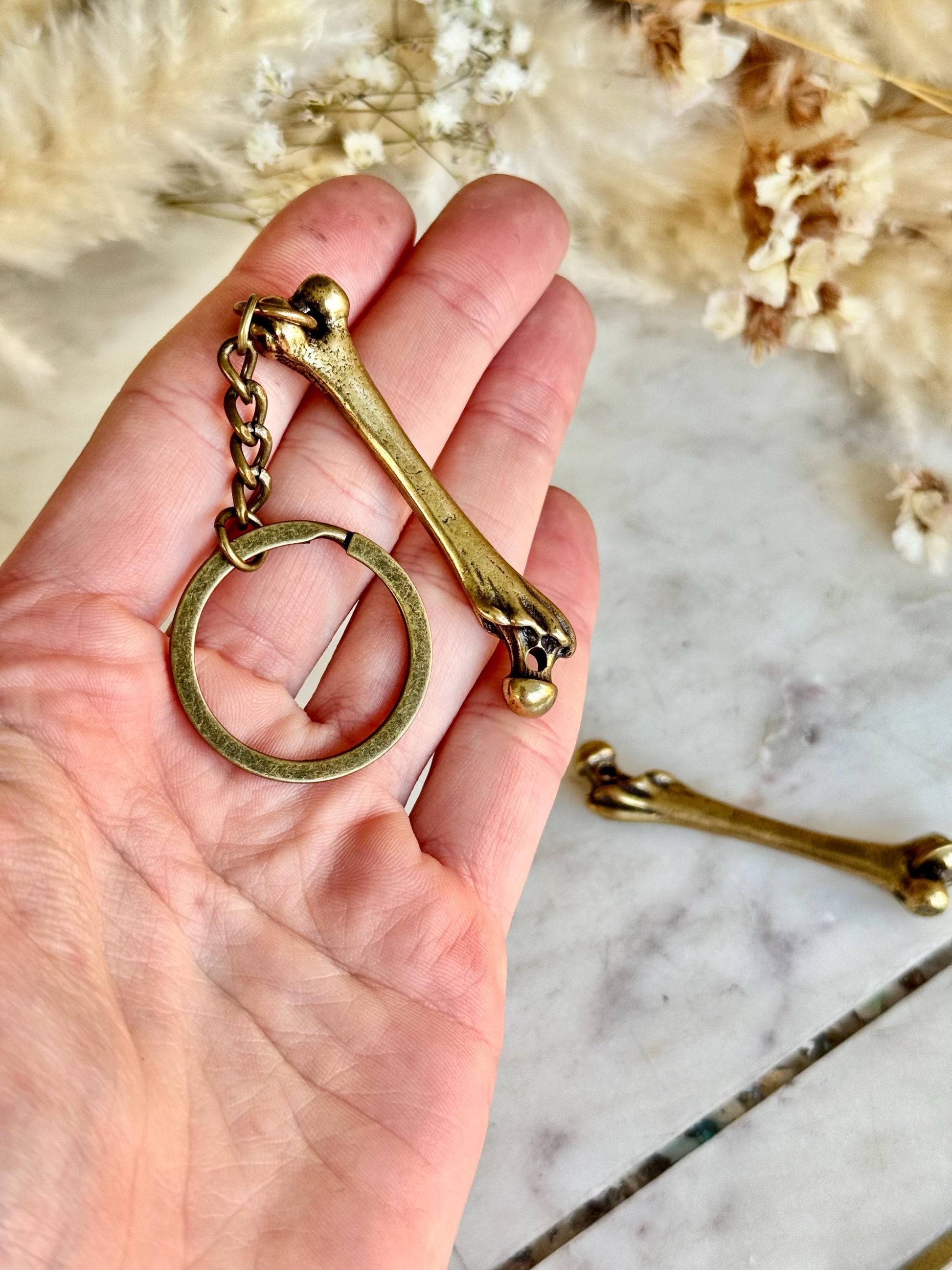 Brass Keychain – Anatomical Bone with Claw Detail – Unusual Gift for Doctor or Anatomist – Halloween Gothic Key Ring