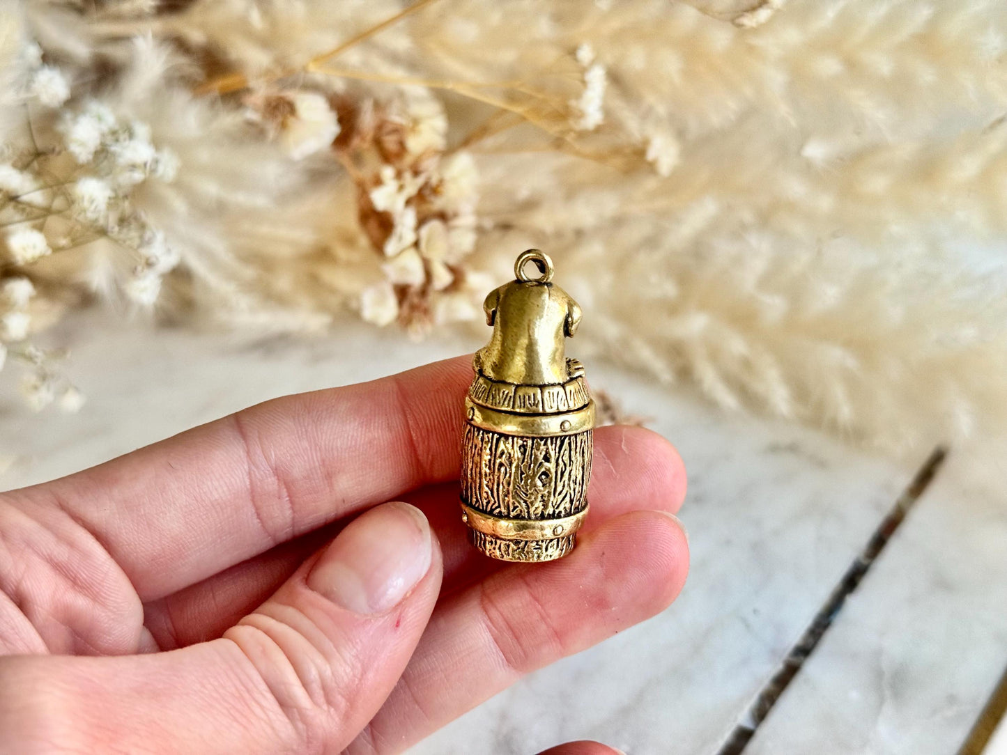 Secret Brass Pill Box Keychain – Bulldog on Barrel Hideaway
