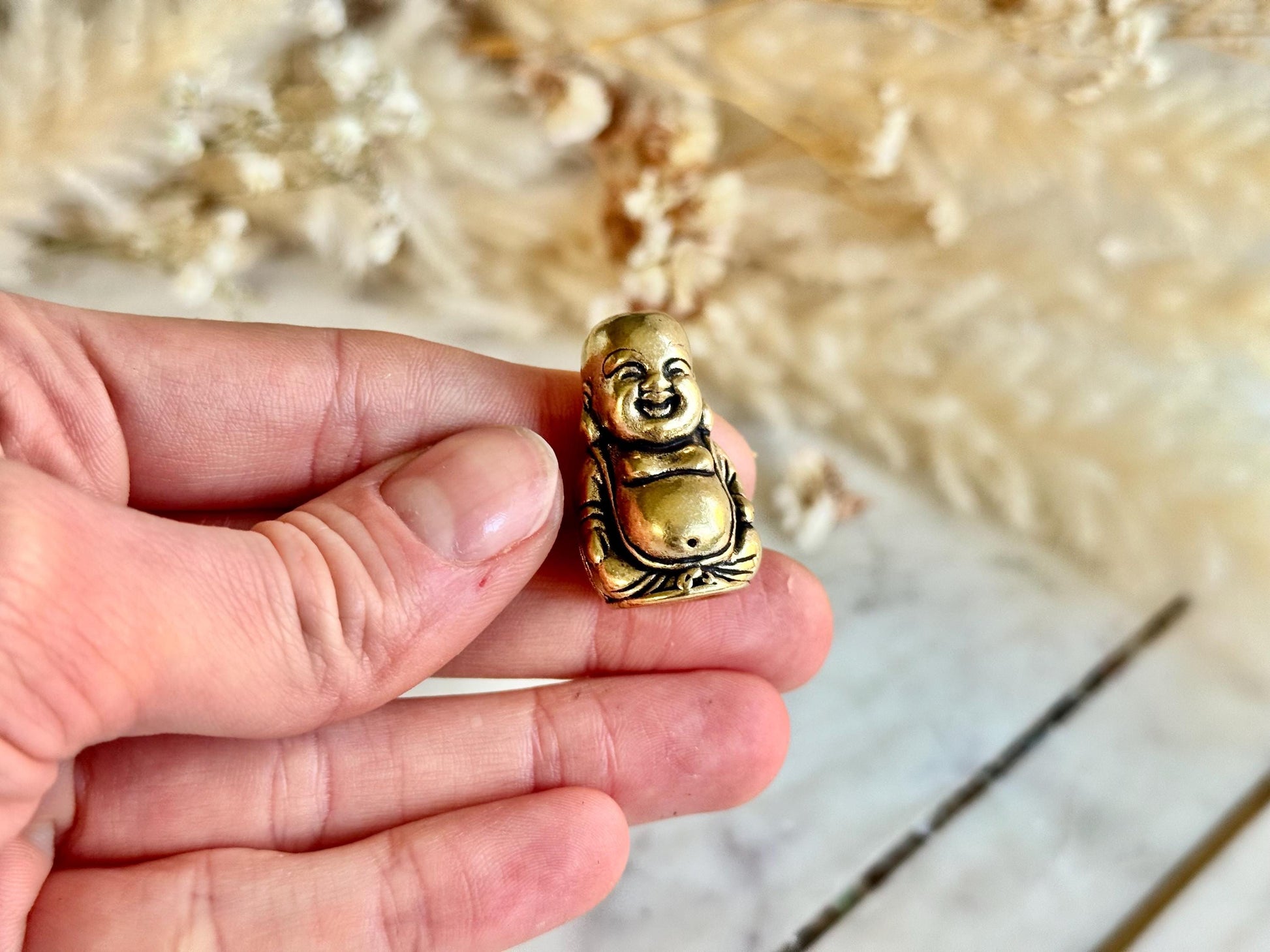 Mini Brass Laughing Buddha Figurine – Decorative Totem or Secret Keepsake Holder