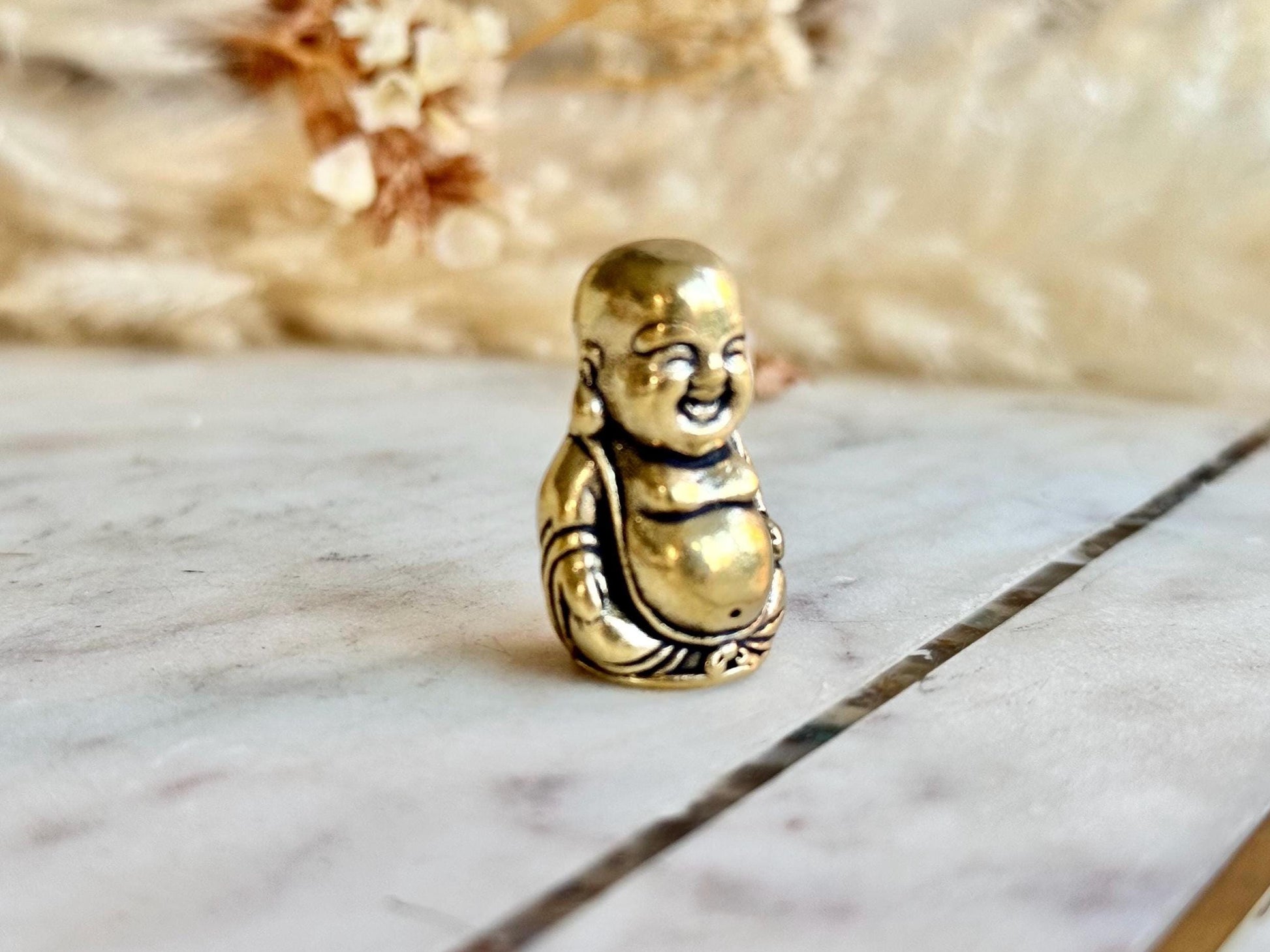 Mini Brass Laughing Buddha Figurine – Decorative Totem or Secret Keepsake Holder