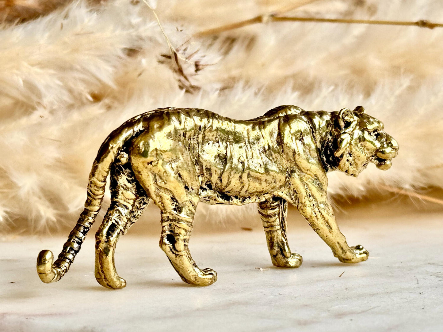 Solid Brass Striding Tiger Figurine – Bold Animal Totem for Desk, Shelf or Altar Decor