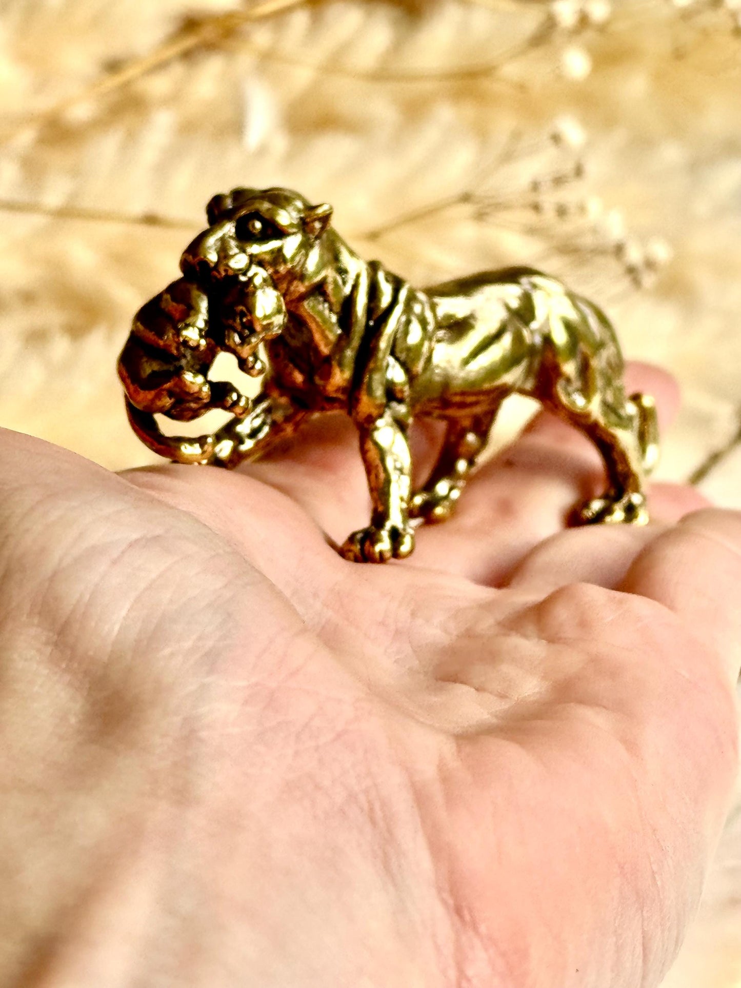 Solid Brass Panther Figurine Carrying a Cub Minimalist Jungle Cat Sculpture