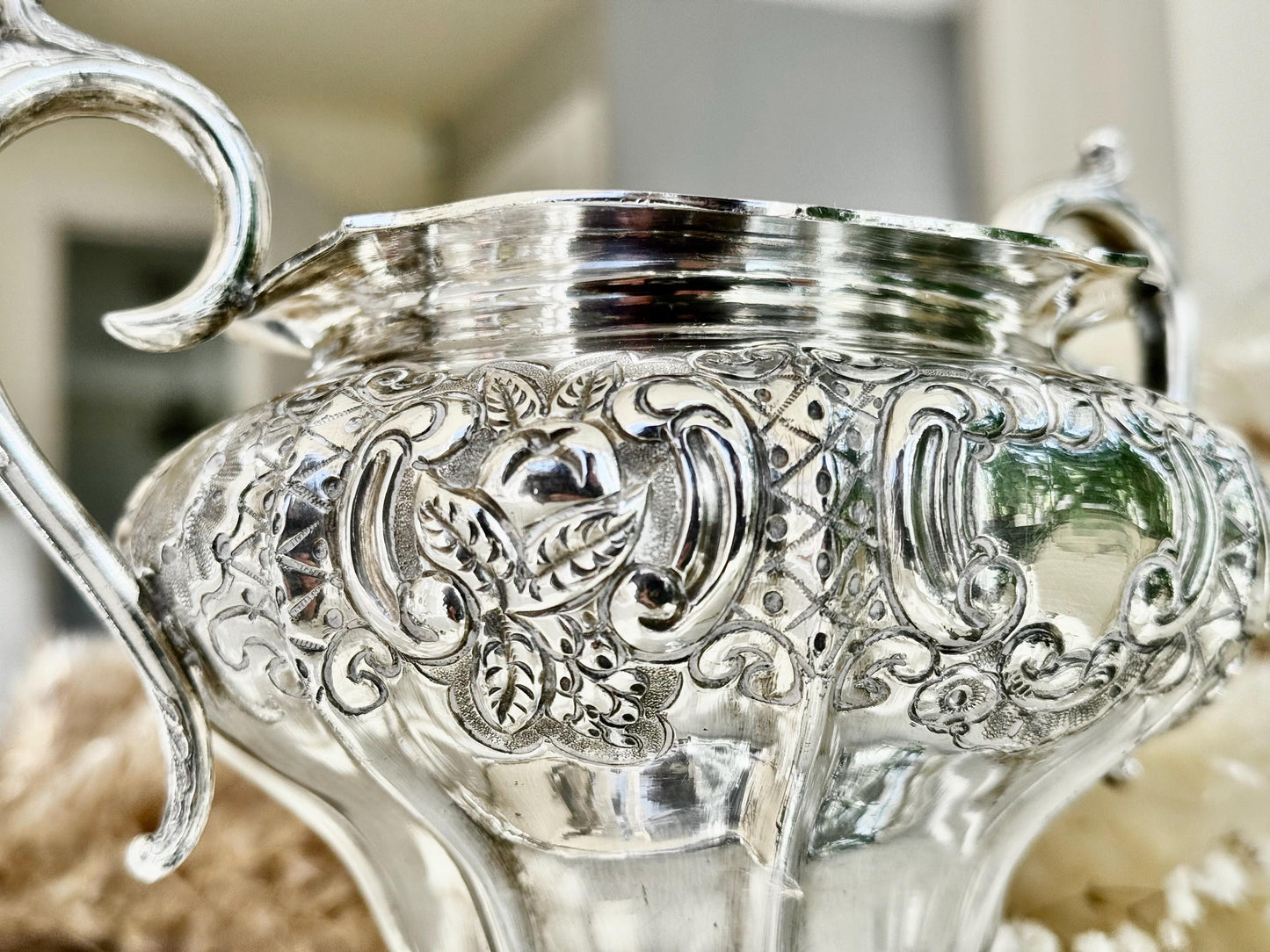 Victorian Ornate Twin-Handled Silver Sugar Bowl by James R. & Sons, Sheffield