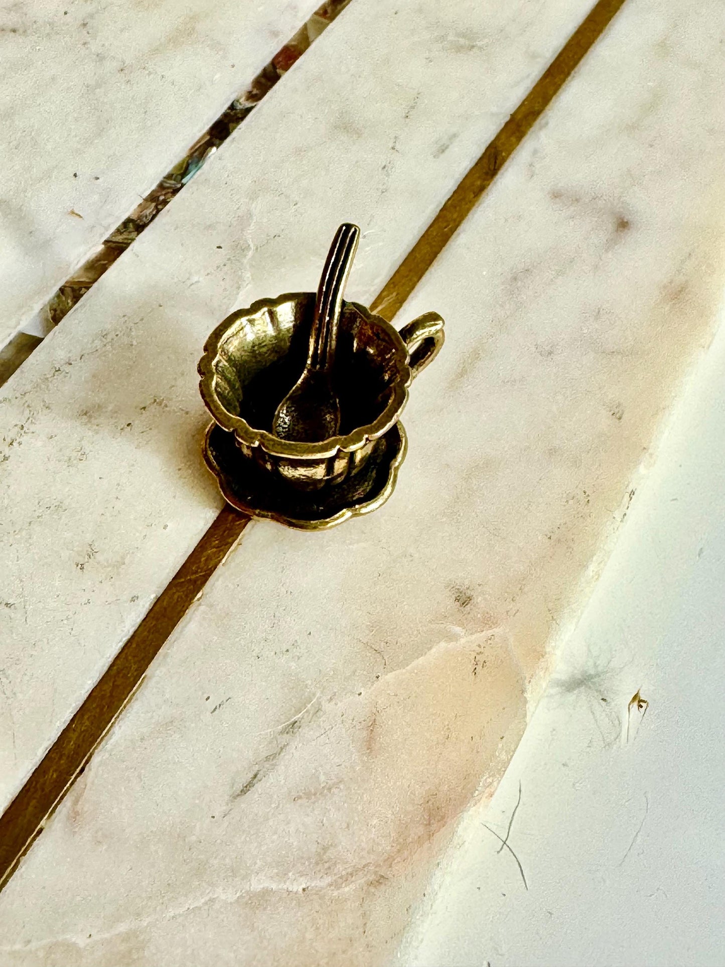Miniature Brass Tea Cup with Saucer and Spoon