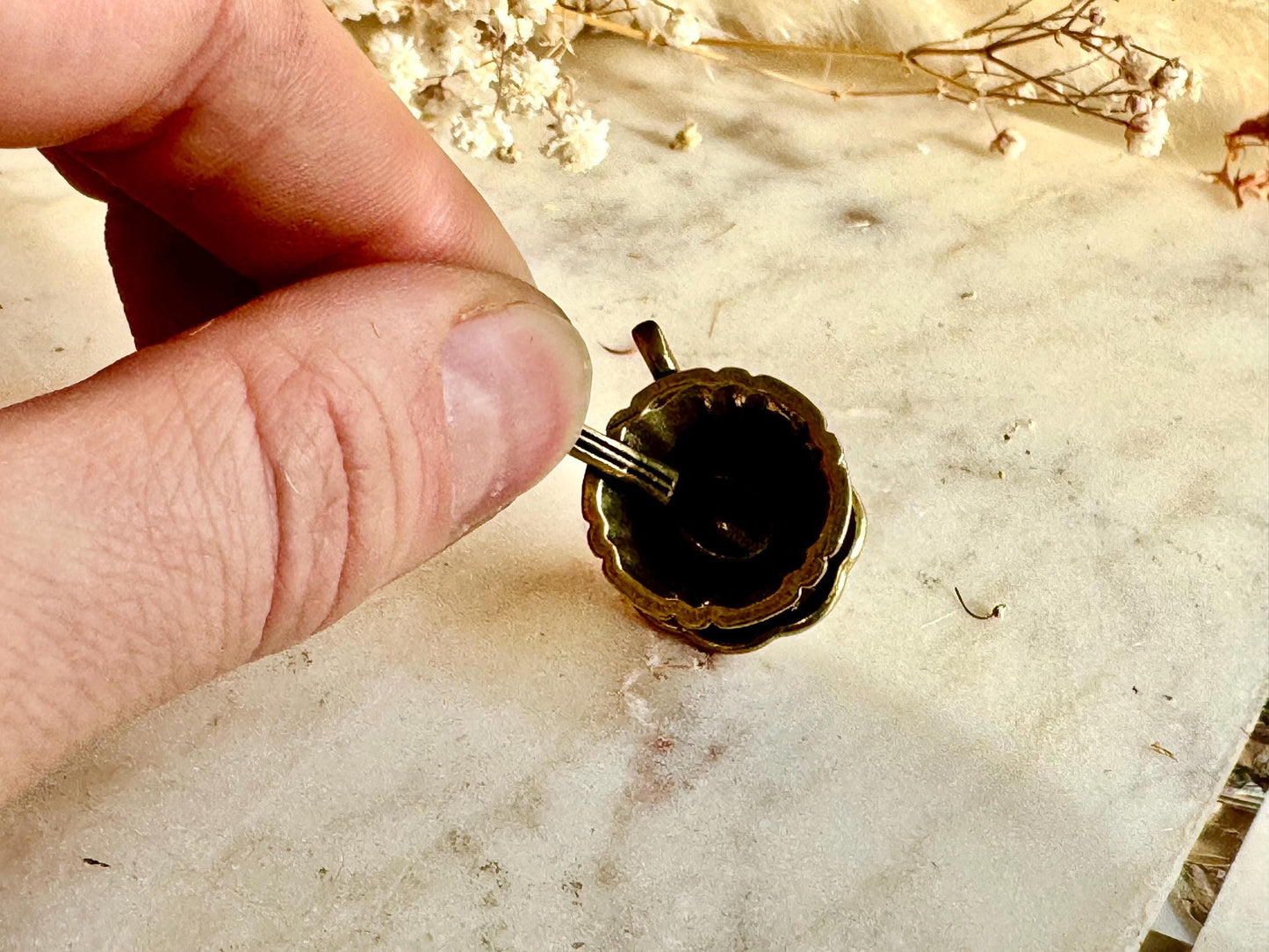 Miniature Brass Tea Cup with Saucer and Spoon