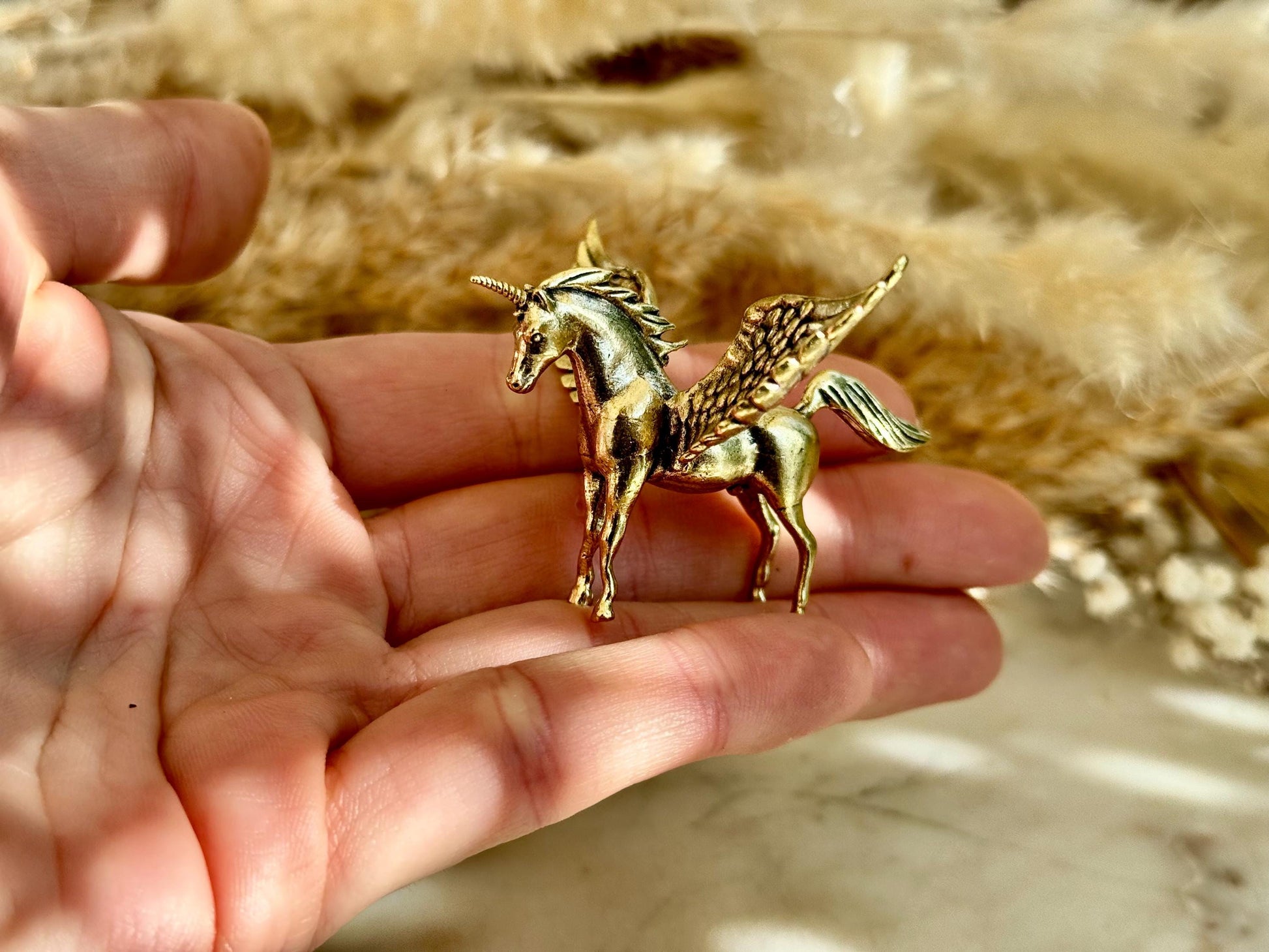 Beautiful unicorn miniature, solid brass Pegasus figurine, fairytale inspired unicorn, magical little present
