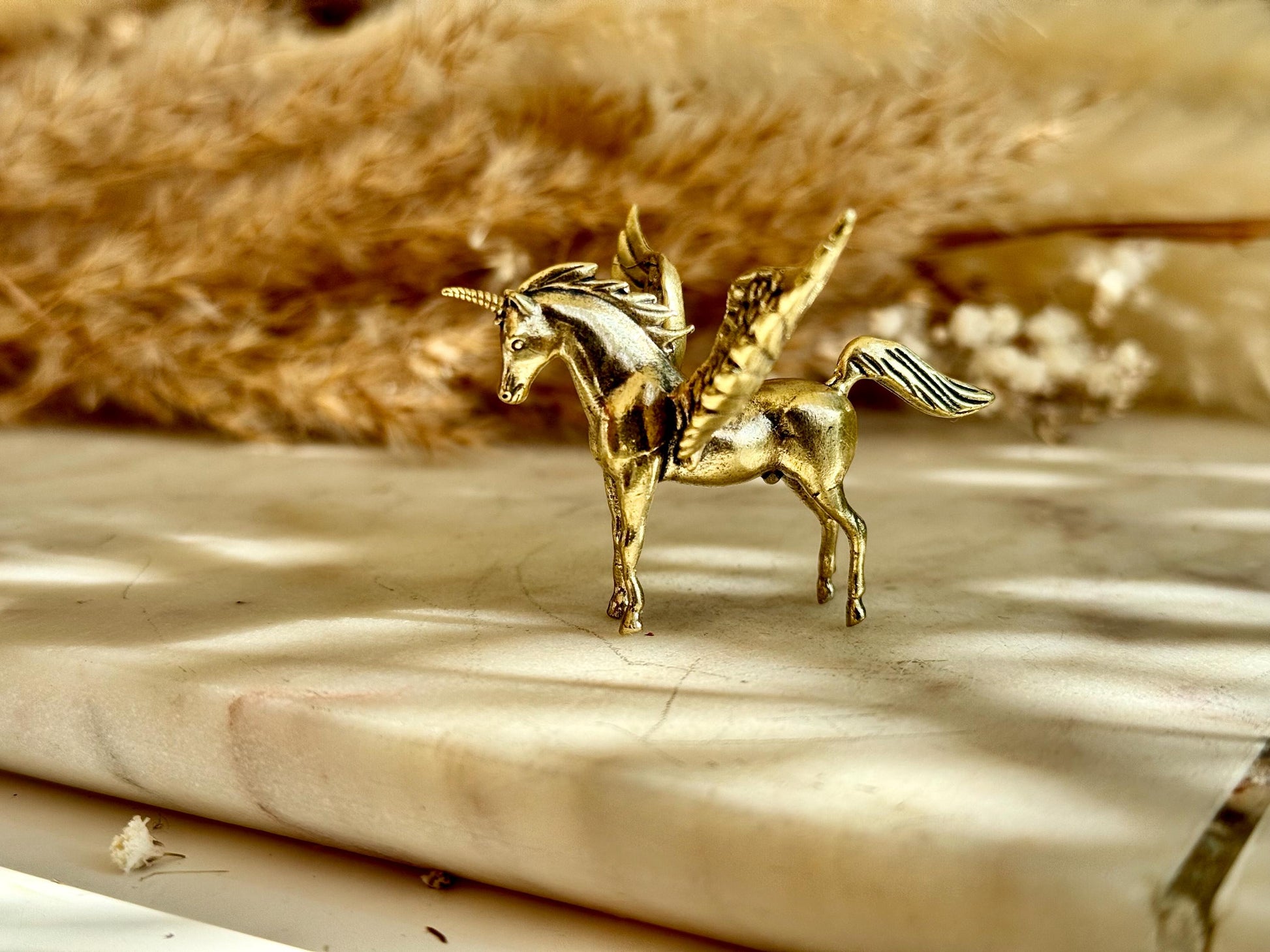 Beautiful unicorn miniature, solid brass Pegasus figurine, fairytale inspired unicorn, magical little present