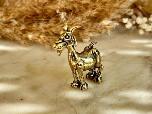 Solid Brass Happy Goat Figurine, Farm Animal Statue, Golden Animal Miniature, Goat Gifts, Metal Art Ornament, Desk Accessories