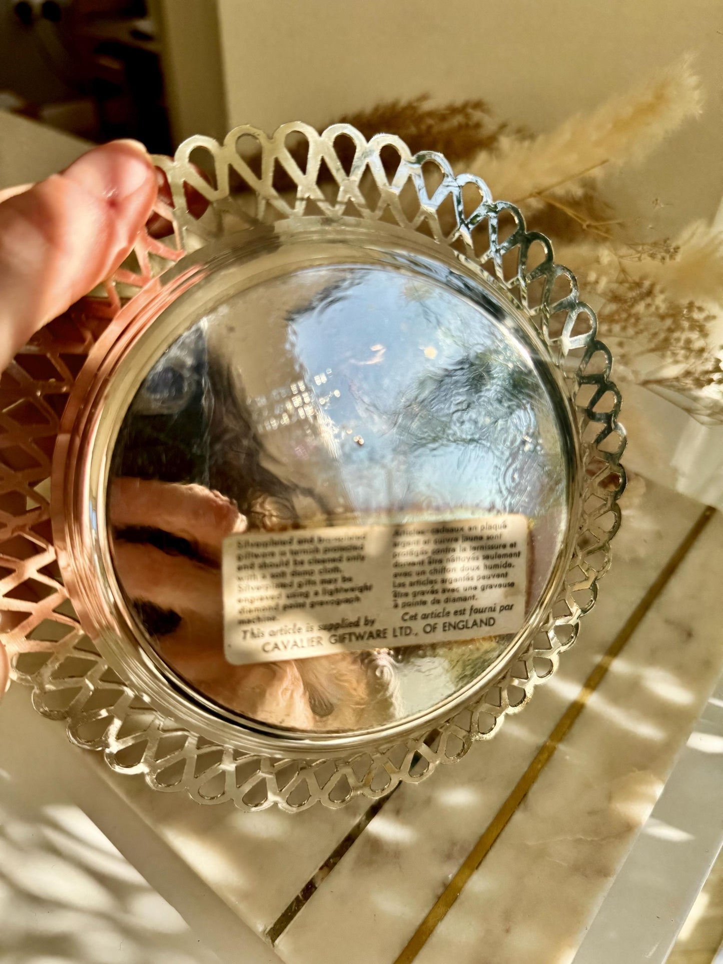 Silver-Plated Pierced Edge Trinket Dish by Cavalier Giftware, England – Ornate Vintage-Style Decorative Bowl