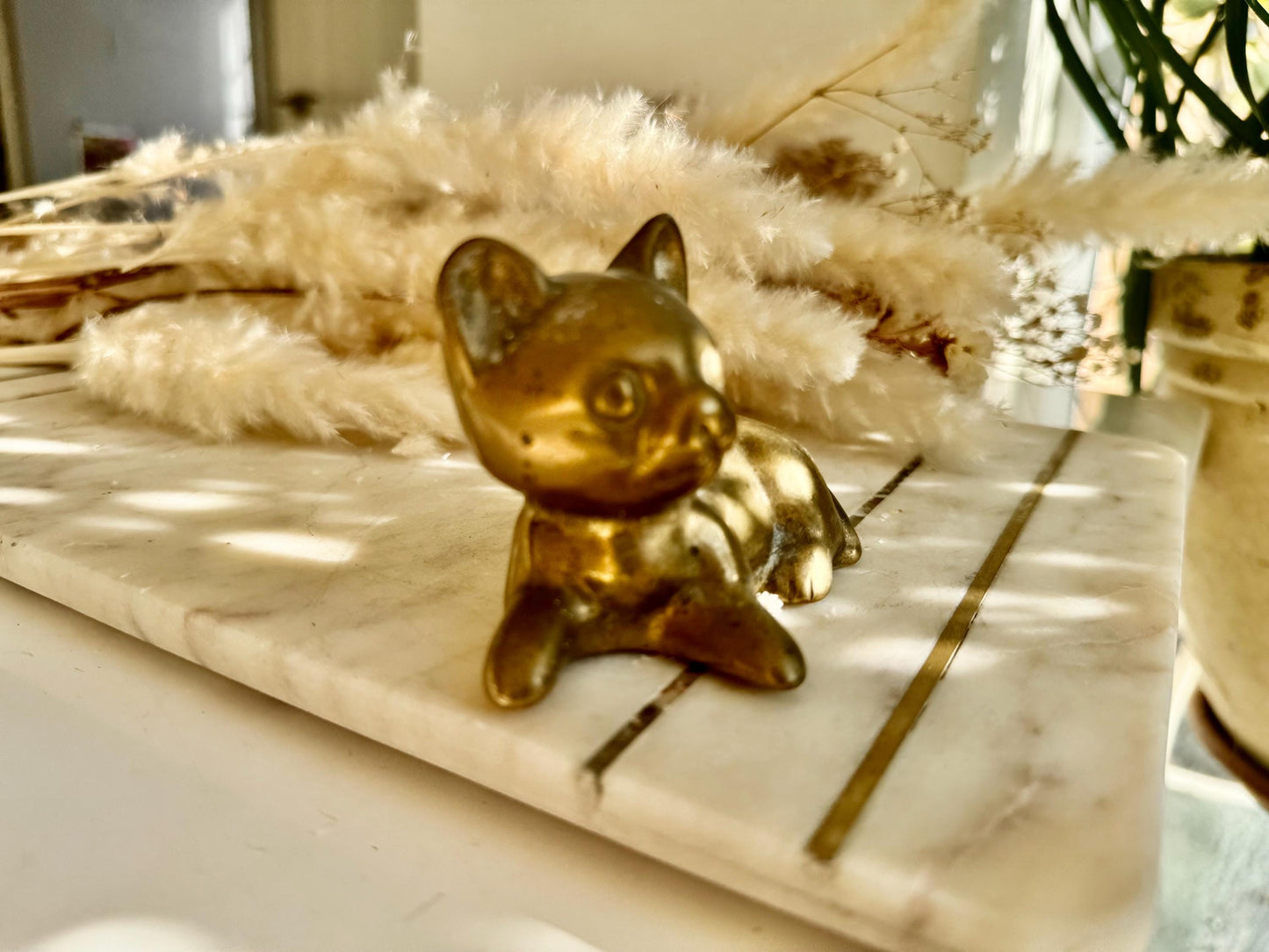 Solid Brass Kitten Figurine – Playful Vintage- Cat Sculpture, Small Brass Cat Paperweight