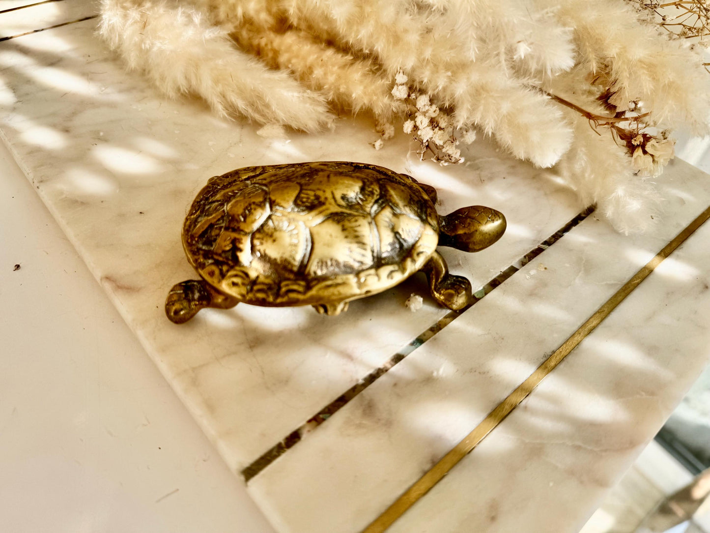 Brass Turtle Trinket Box – Vintage Style Lidded Figurine with Hinged Shell