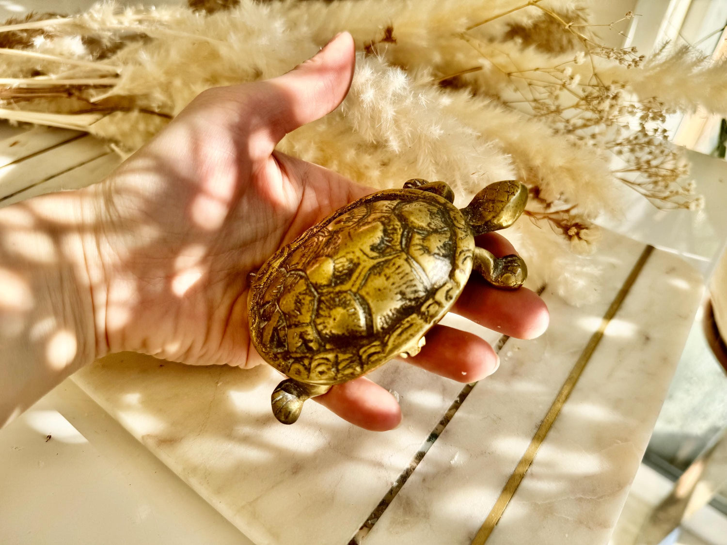 Brass Turtle Trinket Box – Vintage Style Lidded Figurine with Hinged Shell