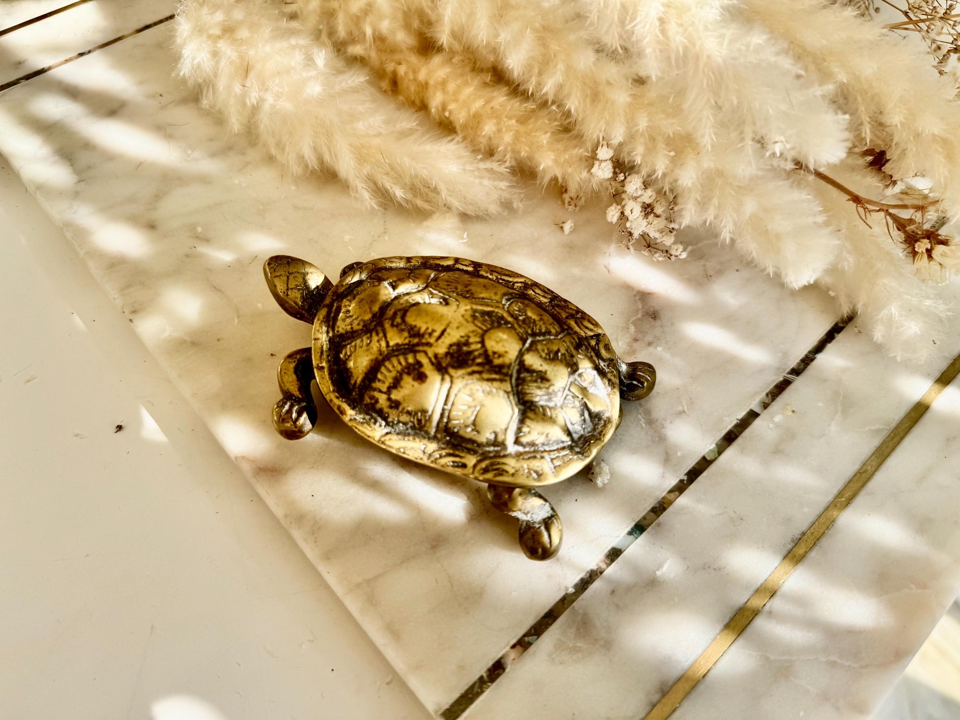 Brass Turtle Trinket Box – Vintage Style Lidded Figurine with Hinged Shell