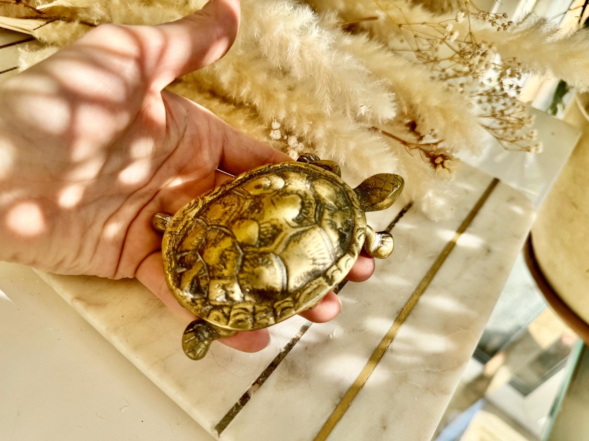 Brass Turtle Trinket Box – Vintage Style Lidded Figurine with Hinged Shell