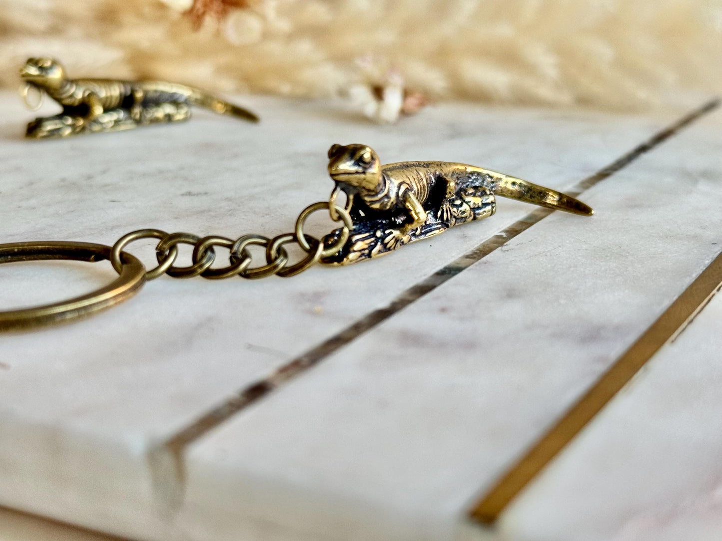 Solid Brass fine Lizard keychain, lizard lover gifts, reptile lover gifts, gecko keychain
