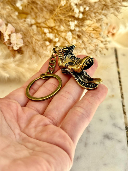 Brass Shoe Keychain with Monster Teeth – Funny Combat Boot Pendant, Heavyweight Key Ring for Men