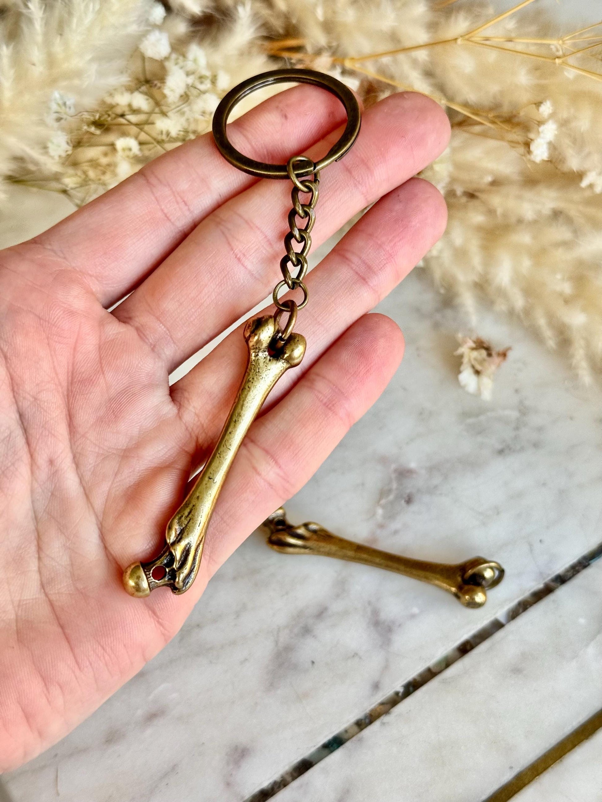 Brass Keychain – Anatomical Bone with Claw Detail – Unusual Gift for Doctor or Anatomist – Halloween Gothic Key Ring