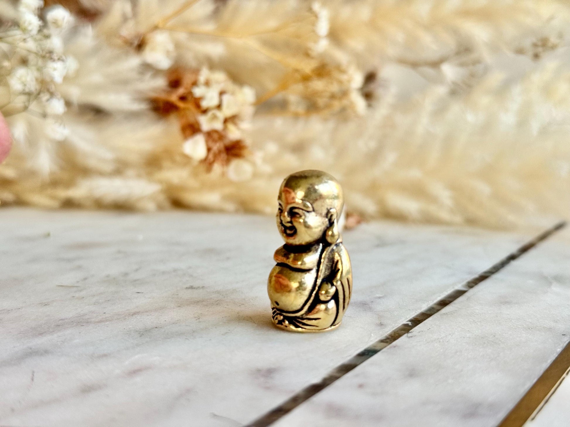 Mini Brass Laughing Buddha Figurine – Decorative Totem or Secret Keepsake Holder