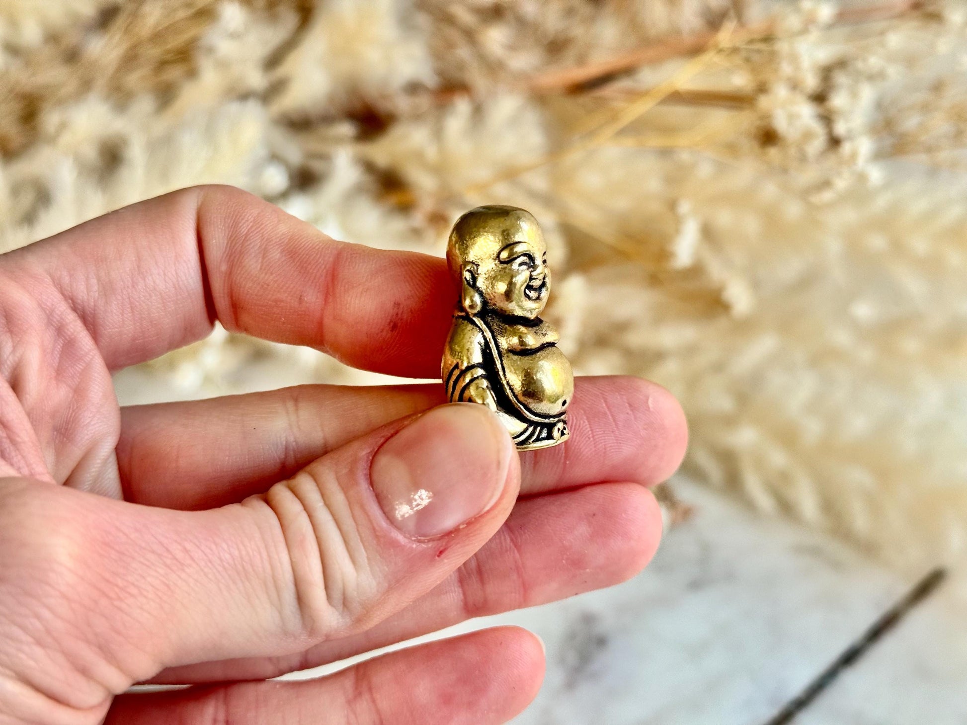 Mini Brass Laughing Buddha Figurine – Decorative Totem or Secret Keepsake Holder