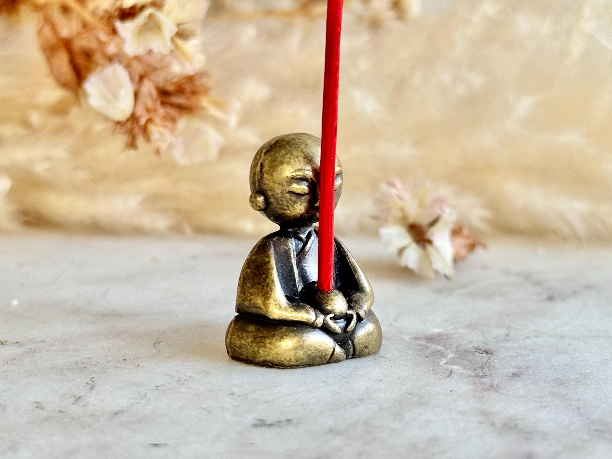 Brass Meditating Monk Incense Holder – Serene Zen Figurine for Rituals, Mindfulness & Tranquil Home Decor