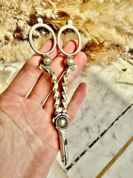 Antique Silver-Plated Wick Trimmers with Ornate Twisted Handles, Victorian Candle Snuffer Scissors, English Fireplace Accessory