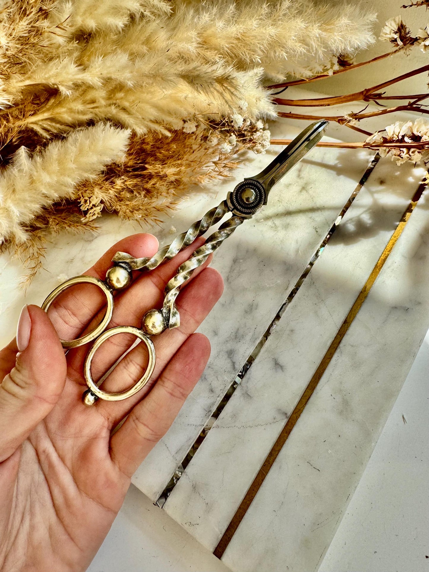 Antique Silver-Plated Wick Trimmers with Ornate Twisted Handles, Victorian Candle Snuffer Scissors, English Fireplace Accessory