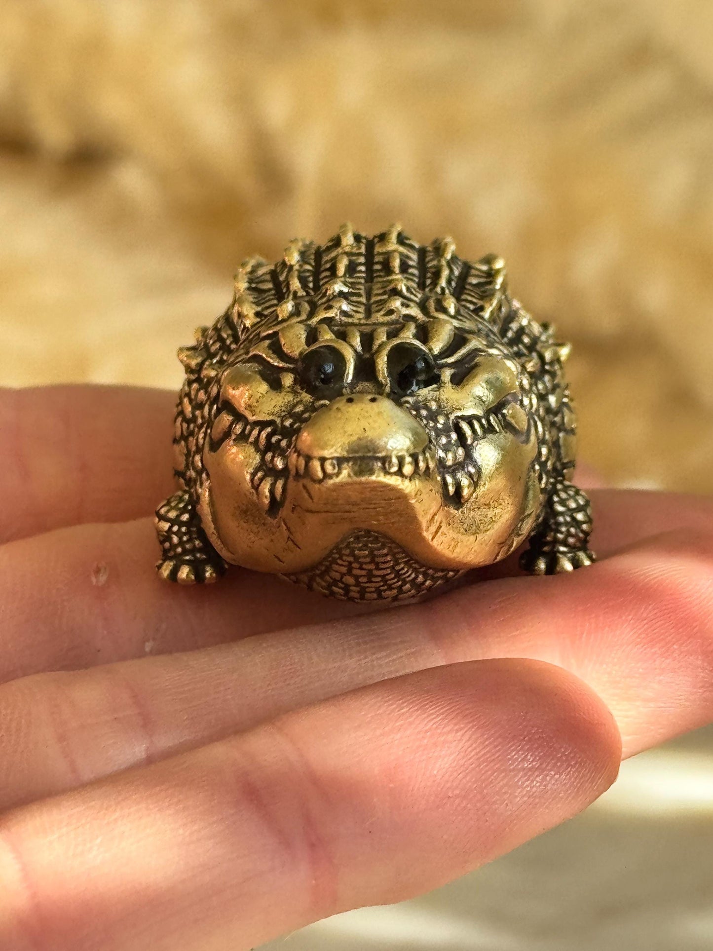 Smiling Mini Solid Brass Crocodile – Tiny Cheerful Desk Buddy, Pocket Totem Figurine, mini metal crocodile figurine