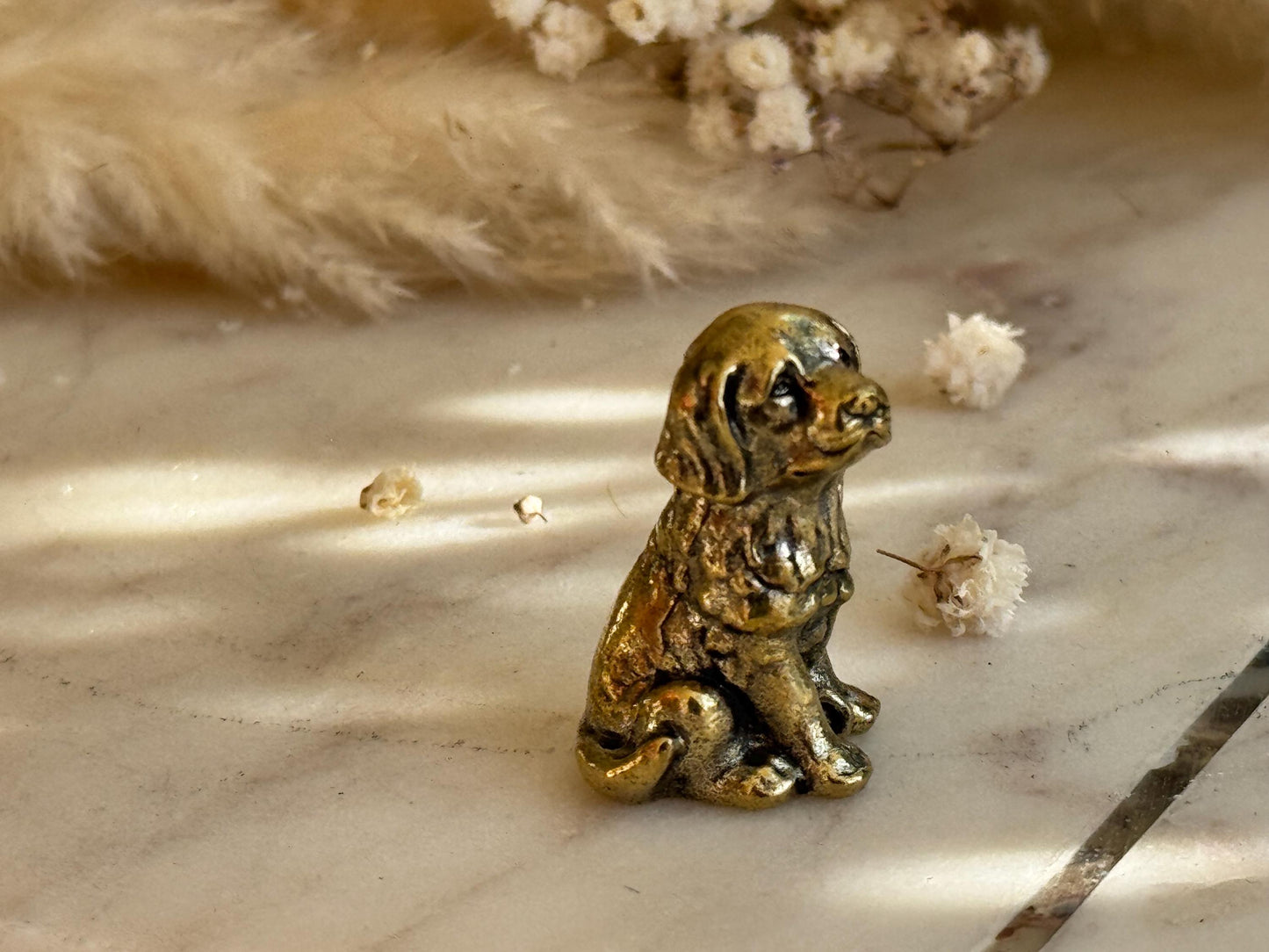 Miniature Brass Dog Figurine β Sitting Retriever Puppy dog statue