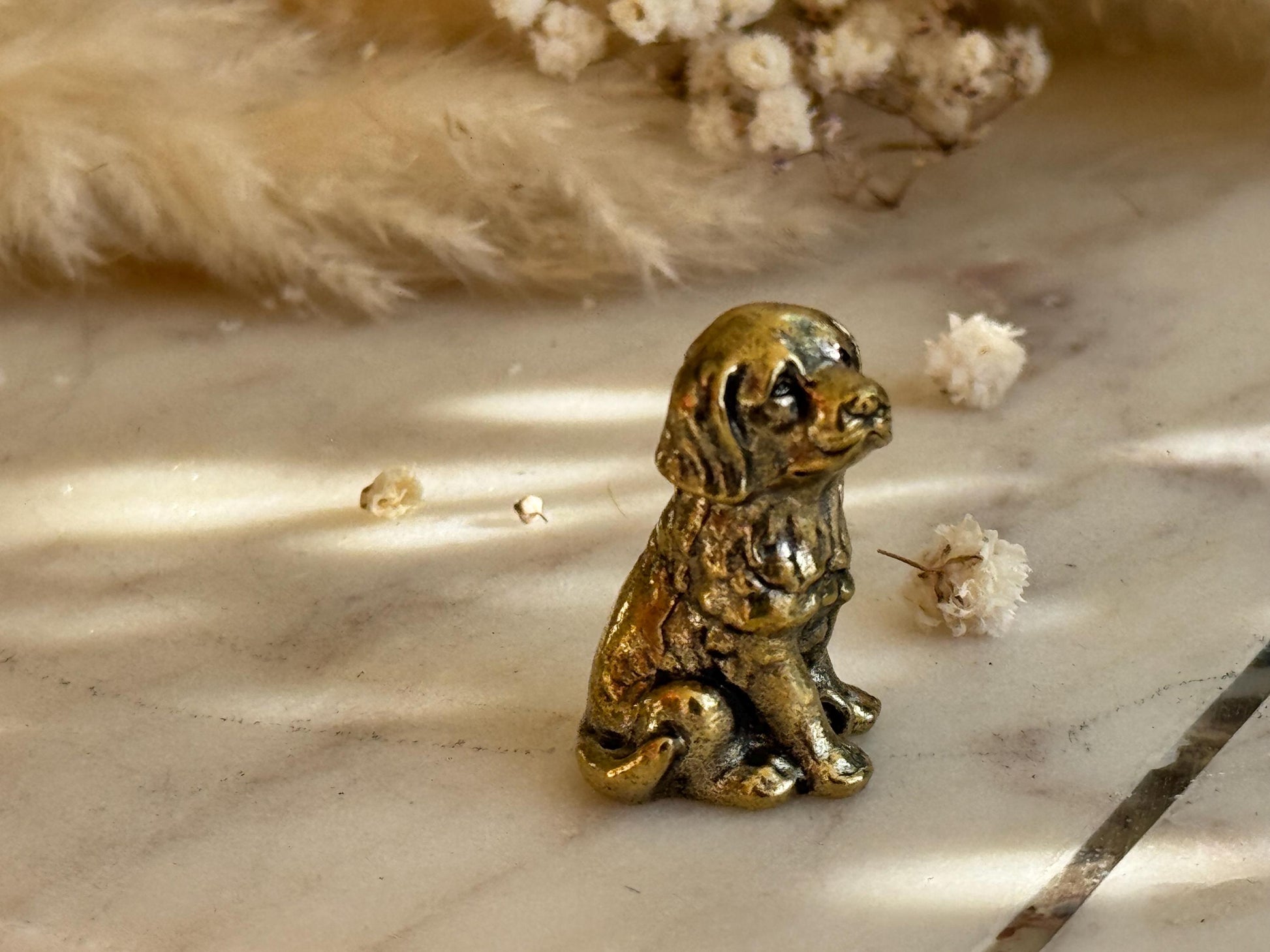 Miniature Brass Dog Figurine β Sitting Retriever Puppy dog statue